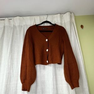 Brown ballon sleeve cardigan